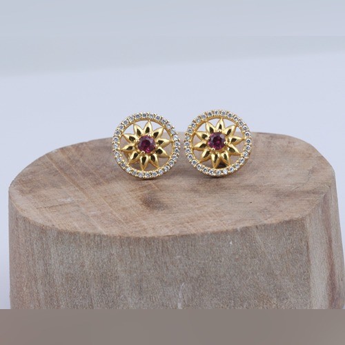 925 Silver Star And Circle Stud Earring With Yellow Gold Plating - Image 1