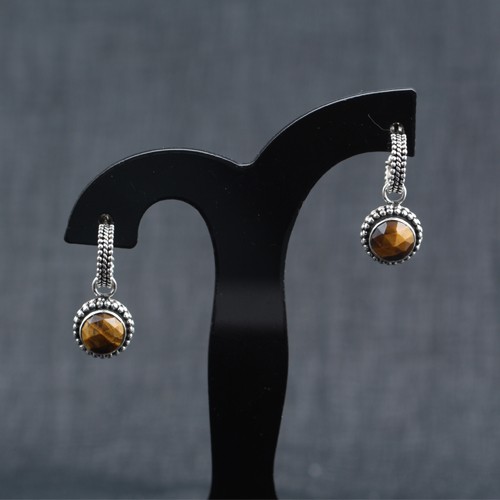 925 Silver Tiger Eye Dangle Earring - Image 1