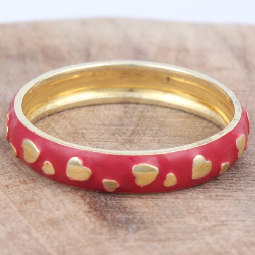 925 Silver Plain Band With Red Enamel And Yellow Gold Plating - Image 2