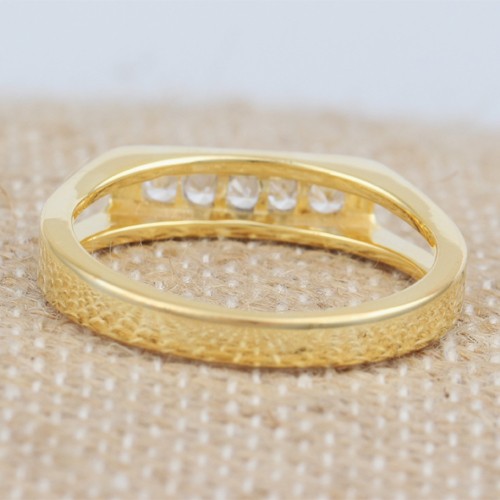 925 Silver Classic White Zircon Ring With Yellow Gold Plating - Image 3