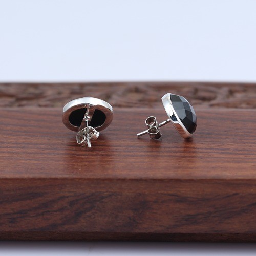 925 Silver Fancy Shape Black Onyx Stud Earring - Image 3