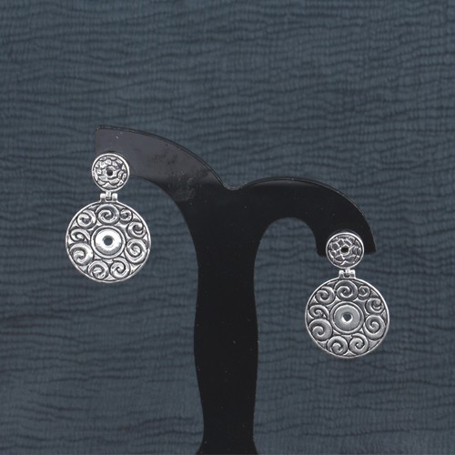 925 Silver Designer Circle Plain Dangle Earring - Image 1