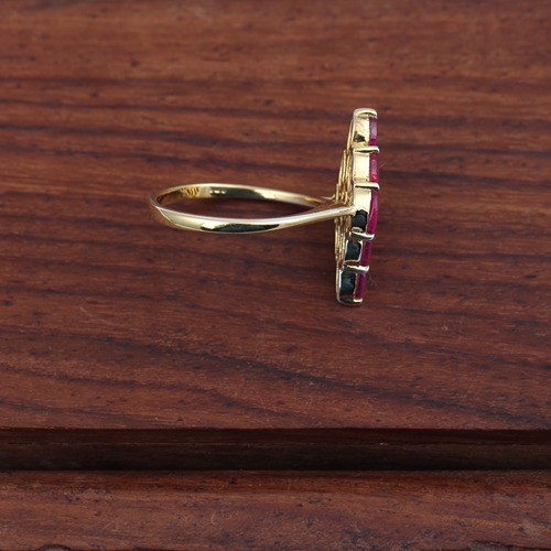 925 Silver Glassfilled Ruby Classic Ring With Yellow Gold Plating - Image 3