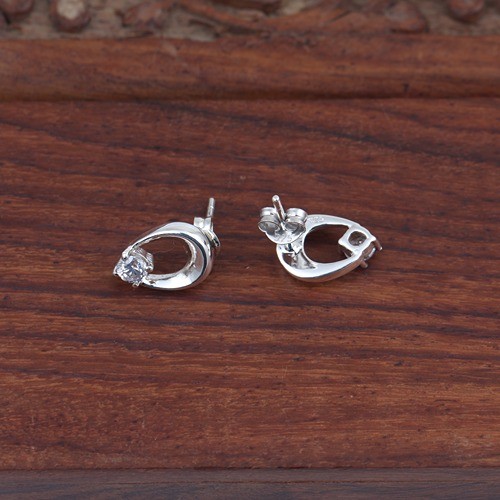 925 Silver White Zircon Dome Shape Stud Earring - Image 4