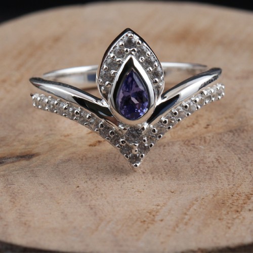 925 Silver Tanzanite With White Zircon Ring - Image 1