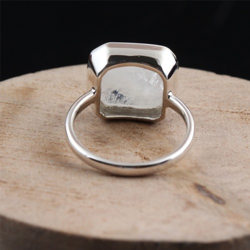 925 Silver Rainbow Moonstone Octagon Ring - Image 4