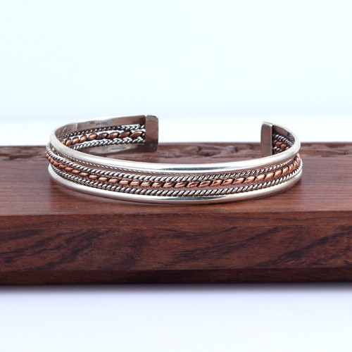 925 Silver Twisted Wire Plain Bangle Two Tone - Image 1