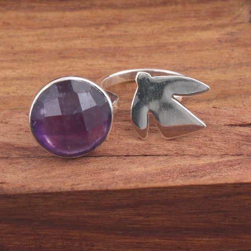 Silver Ring With Purple Amethyst Stone - Image 1