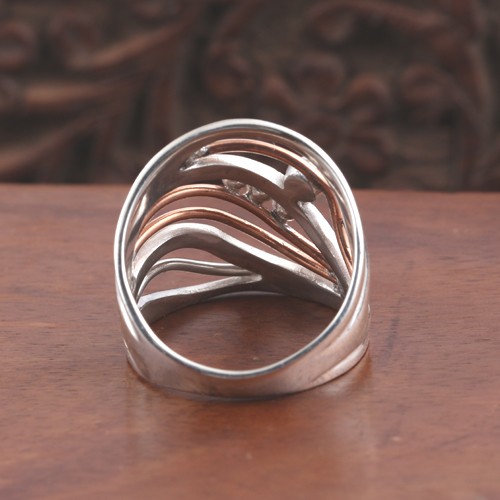 925 Silver Turquoise Big Look Two Tone Ring - Image 4