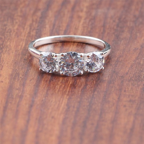 925 Silver White Zircon Three Stone Ring - Image 1