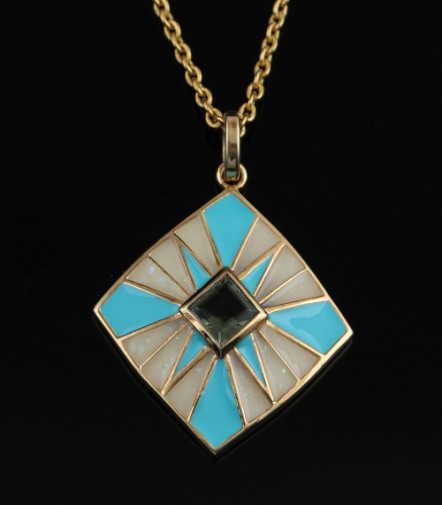 925 Silver Peridot Necklace With Enamel With yellow Gold Plating - Image 2