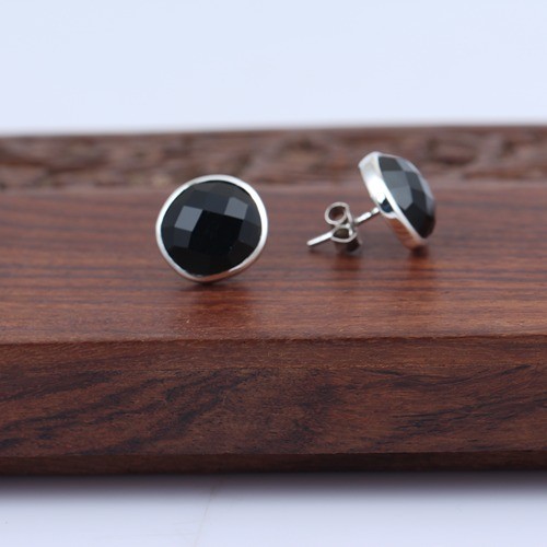 925 Silver Fancy Shape Black Onyx Stud Earring - Image 2
