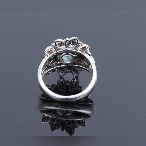 925 Silver Flower Shape Oxidize Ring With Blue Topaz - Image 4