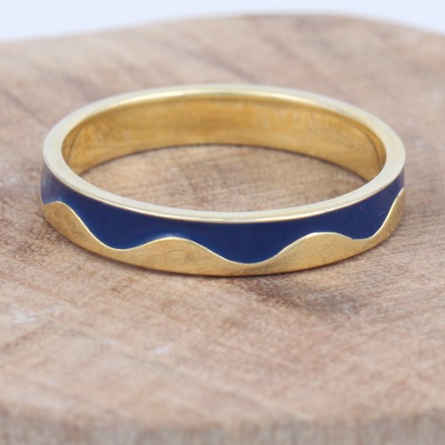925 Silver Plain Band Ring With Blue Enamel And Yellow Gold Plating - Image 2
