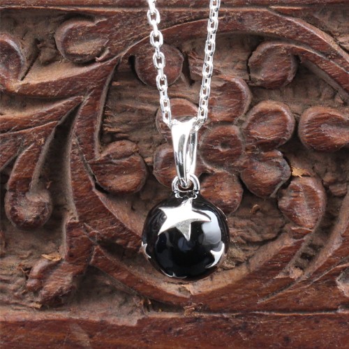 925 Silver Black Onyx Ball Pendant With Silver Plating - Image 1