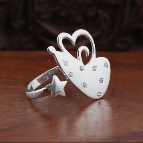 925 Silver Fancy Heart And Star Zircon Ring - Image 2
