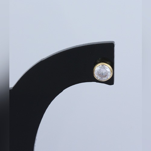 925 Silver White Zircon Stud Earring With Yellow Gold Plating - Image 4
