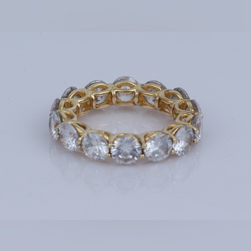 925 Silver White Zircon Eternity Band Ring With Yellow Gold Plating - Image 3