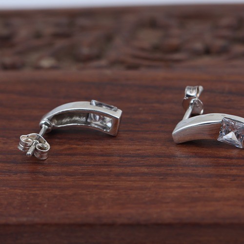 925 Silver White Zircon Square Stud Earring - Image 5
