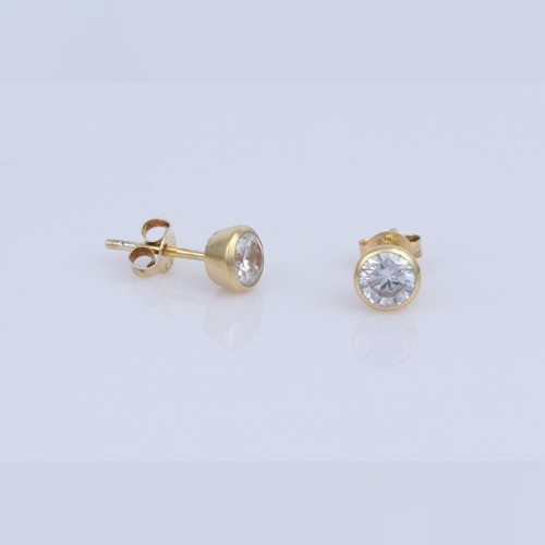 925 Silver White Zircon Stud Earring With Yellow Gold Plating - Image 3