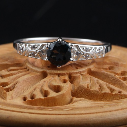 925 Silver London Blue Topaz With White Zircon Ring - Image 1