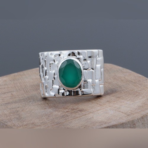 925 Silver Green Onyx Heavy Look Ring - Image 1