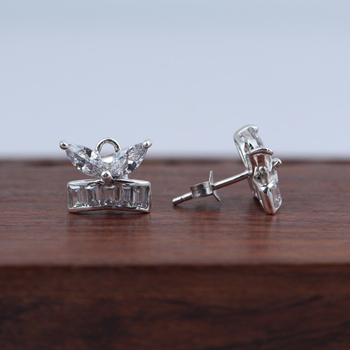 925 Silver White Zircon Marquise And Baguette Stud Earring - Image 2