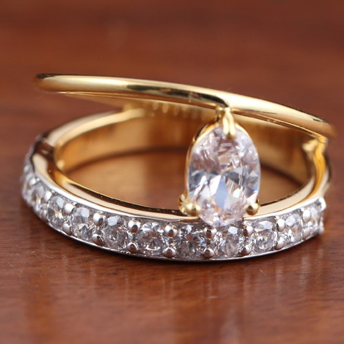 925 Silver Fancy Zircon Ring With Yellow Gold Plating - Image 1