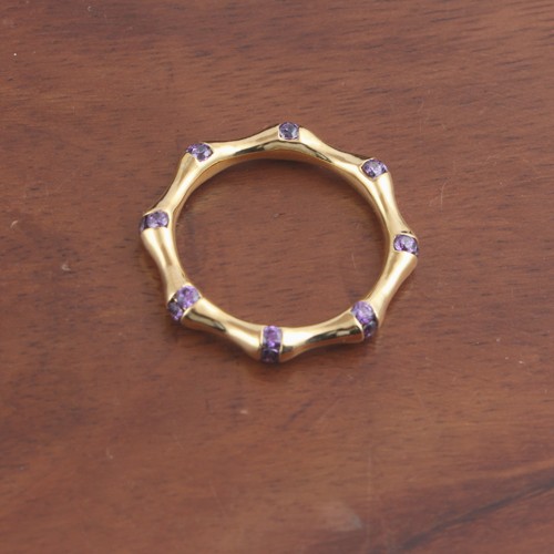 925 Silver Tanzanite Band Ring With Yellow Gold Plating - Image 2