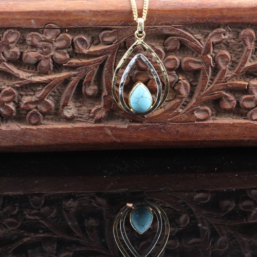 925 Silver Turquoise Necklace With yellow Gold And Silver Plating - Image 4