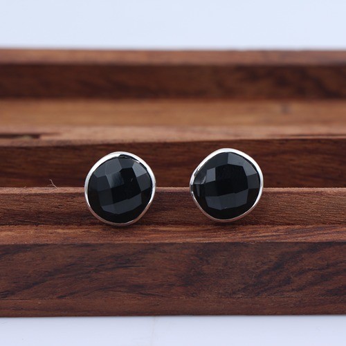 925 Silver Fancy Shape Black Onyx Stud Earring - Image 4