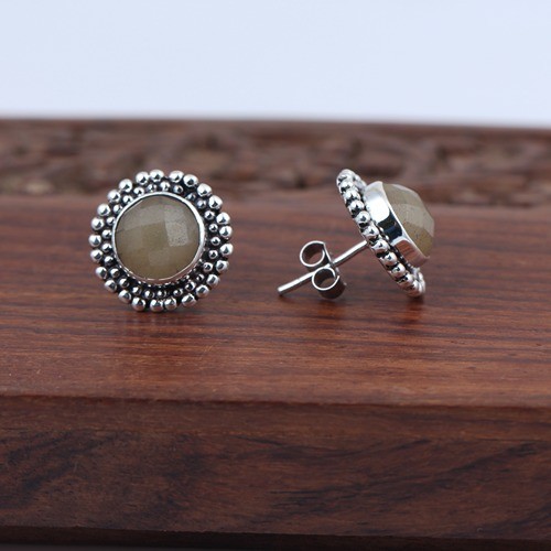 925 Silver Yellow Chalcedony Stud Earring With Oxidize - Image 2