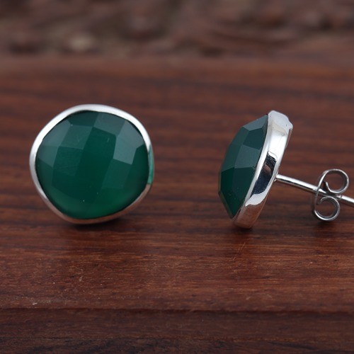 925 Silver Fancy Shape Green Onyx Stud Earring - Image 2