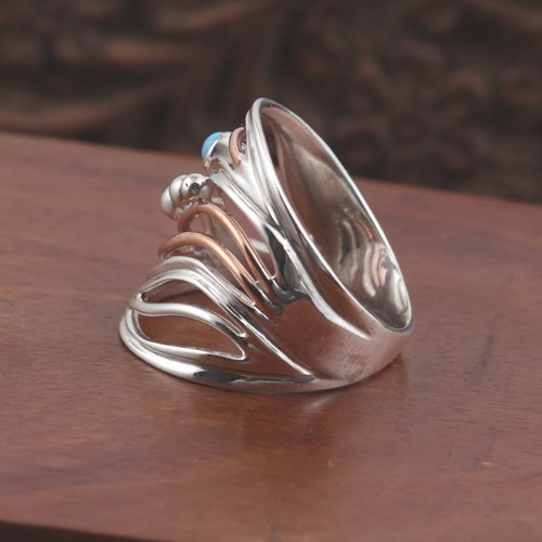 925 Silver Turquoise Big Look Two Tone Ring - Image 3