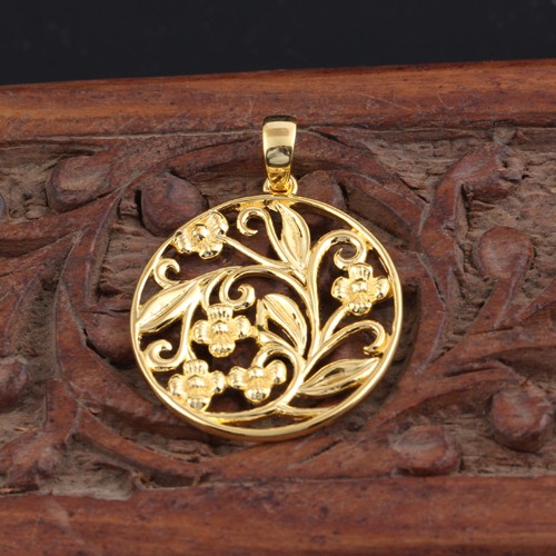 925 Silver Plain Pendant With yellow Gold Plating - Image 1