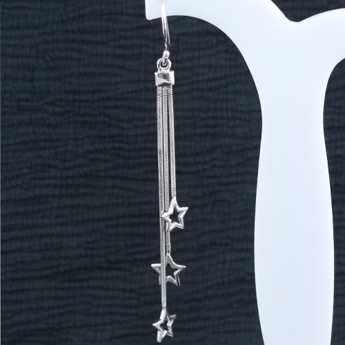 925 Silver Plain Star Chain Earring With Ear wire - Image 2
