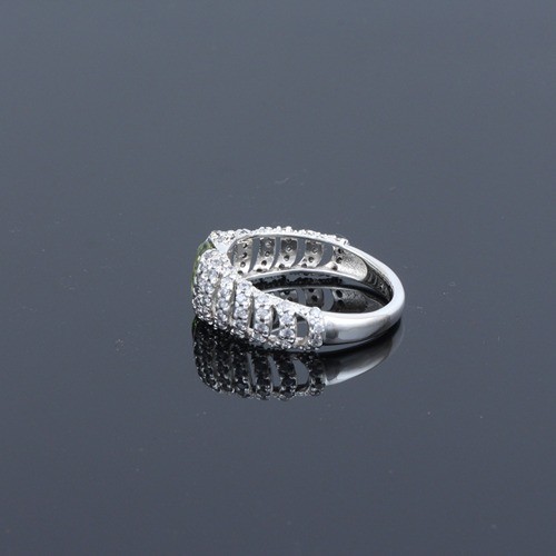 925 Silver Peridot White Zircon Cocktail Ring - Image 3