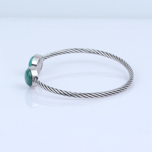 925 Silver Twisted Wire Bangle With Malachite Stone - Image 4