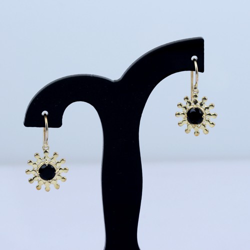 925 Silver Black Onyx Euro Wire Earring With Yellow Gold Plating - Image 1