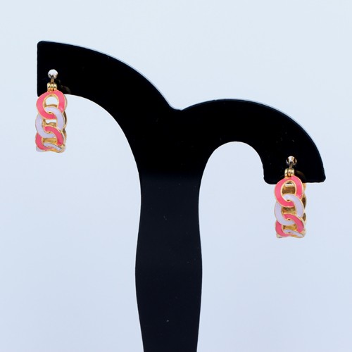 925 Silver Plain Link Chain Enamel Earring With Yellow Gold Plating - Image 2