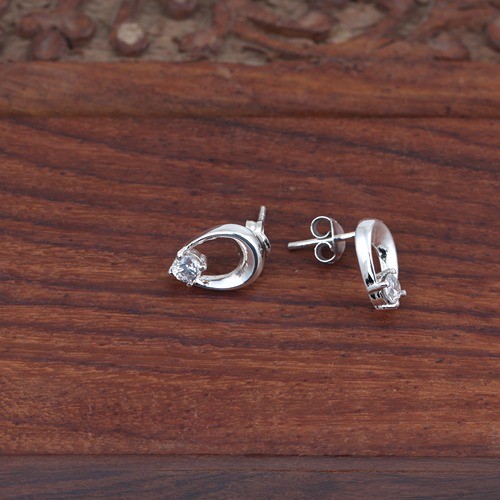 925 Silver White Zircon Dome Shape Stud Earring - Image 2