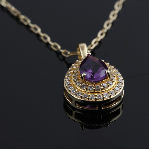 925 Silver Amethyst and White Zircon Pendant Necklace With yellow Gold Plating - Image 3