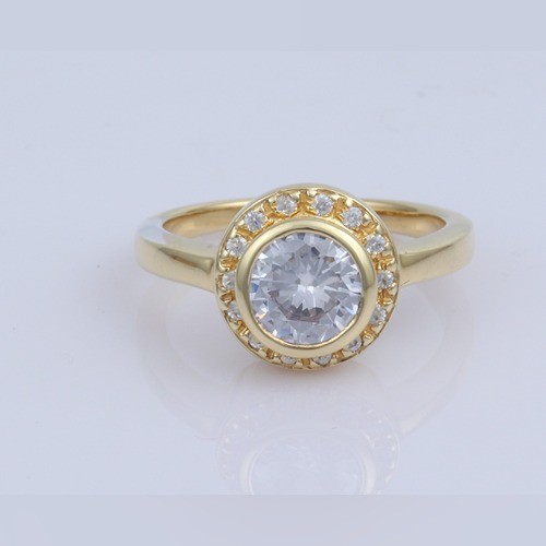 925 Silver White Zircon Cocktail Ring With Yellow Gold Plating - Image 2