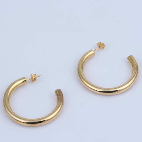 925 Silver Plain Bolded Hoop Earring With Yellow Gold Plating - Image 1
