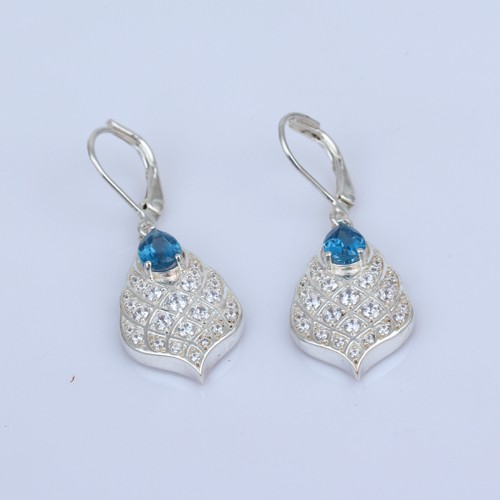 925 Silver London Blue Topaz And White Zircon Dangle Earring With Lever Back - Image 1