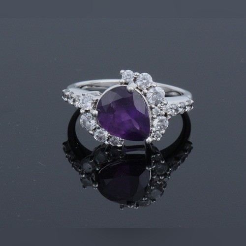 925 Silver Amethyst And White Zircon Cocktail Ring - Image 1