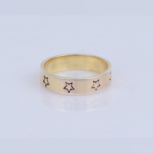925 Silver Plain Star Thick Ring With Yellow Gold Plating - Image 1