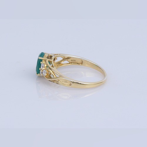925 Silver Green Onyx And White Zircon Fine Ring With Yellow Gold Plating - Image 4
