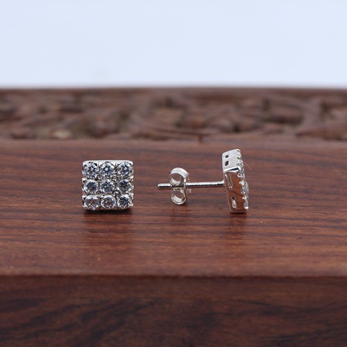 925 Silver White Zircon Square Shape Stud Earring - Image 3