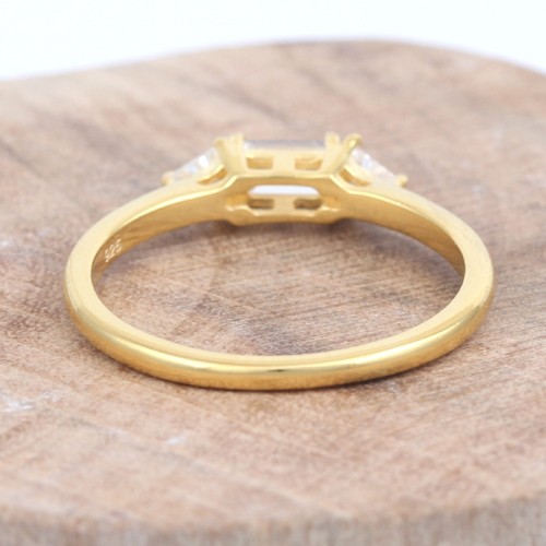 925 Silver White Zircon Classic Ring With Yellow Gold Plating - Image 3